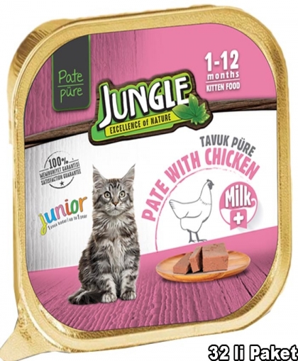 Jungle Yavru Kedi 100g 32'li Sütlü/Tavuk.Ezme/Pate