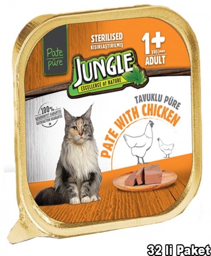 Jungle Kısır Kedi 100g 32'li Tavuklu Ezme/Pate