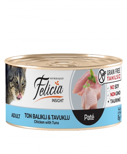 FeliciaYeniFelicia Tahılsız 85 gr Ton Balıklı-Tavuklu Kıyılmı ş Kedi Maması 24 Adet